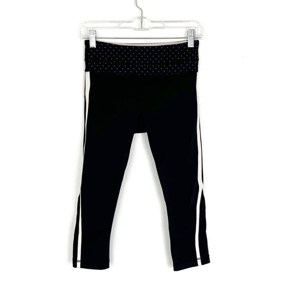 Lululemon Cropped Leggings Black White Stripe Athleisure Retro 4 - Picture 3 of 10